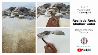 How to Watercolor Paint | Realistic Rock | Shallow water | Beginner tutorials| HELAL'S STUDIO