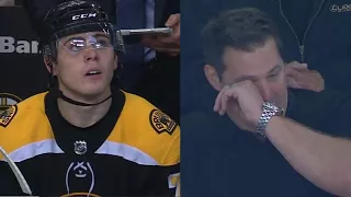 Jake DeBrusk scores first NHL goal, father Louie gets emotional watching in stands