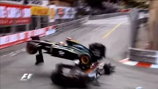 Karun Chandhok and Jarno Trulli crash Monaco GP 2010