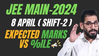 📌 8 April (Shift -2) ❗ Paper Analysis I Toughest 🔥 Expected Marks Vs %ile I Cut -Off #jeemain - 2024