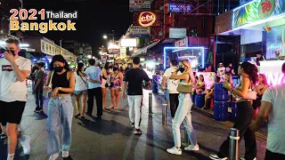 Bangkok Khaosan Road saturday night scene, Walk Tour 4K Soi Rambuttri, 2021 Thailand Trip Vlog🇹🇭