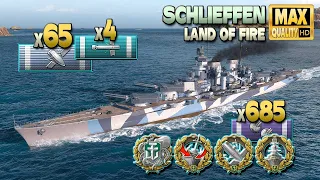 Battleship Schlieffen dominates on map Land of Fire - World of Warships