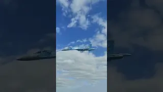 A low-flying Ukraine Su-27 fighter jet soars in the skies over Ukraine