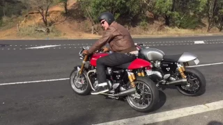 Triumph Thruxton 1200R Arrows headers and Remus mufflers. Exhaust sound, start, stationary, riding