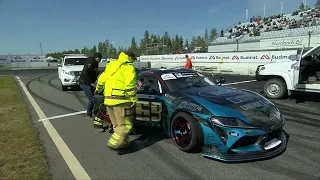DMEC 2023 Round 2 - Kalle Rovanpera's car on fire during TOP32 battle