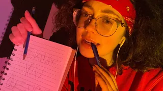 ASMR asking YOU very personal questions with pen noms ( finger licking page turning )