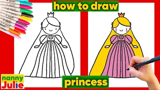 How to draw a cute PRINCESS GIRL | Preschool drawing | Nanny Julie