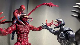 VENOM AND SPIDERMAN VS CARNAGE EPIC STOP MOTION BATTLE!!!