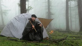 LA TORMENTA ME ATRAPA - ACAMPANDO SOLO, CARNE CAVERNÍCOLA, HACIENDO LEÑA PARA HOGUERA BUSHCRAFT ASMR