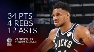 Giannis Antetokounmpo 34 pts 4 rebs 12 asts vs Grizzlies 23/24 season