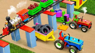 Top diy tractor making mini Overpass for train | diy mini Bridge by Concrete Pillars | HaiPhong Mini