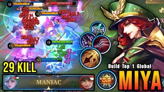 29 Kills + MANIAC!! Super Fast Attack Speed Miya Insane LifeSteal - Build Top 1 Global Miya ~ MLBB