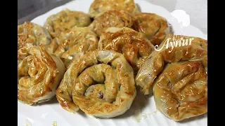 Börek aus fertigem Yufka mit Hackfleisch I Baklavalik yufkadan kiymali rulo börek