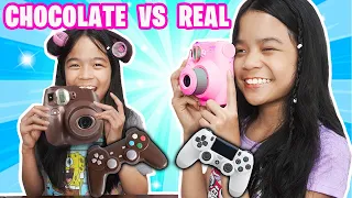 REAL VS CHOCOLATE FOOD CHALLENGE!!