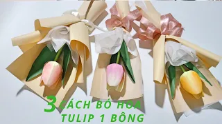 3 cách bó hoa 1 bông Tulip đẹp và đơn giản