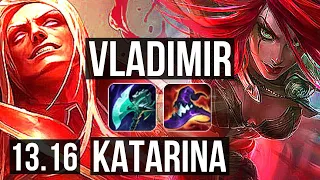 VLADIMIR vs KATARINA (MID) | 12/0/6, 1.8M mastery, Legendary, 500+ games | EUW Master | 13.16