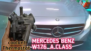 how to replacemant engine coolant thermostat,Mercedes Benz A CLASS,W176 termostat Assy Replacement