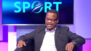 Thomas chats to Ernest Mtawali, a Malawian football legend