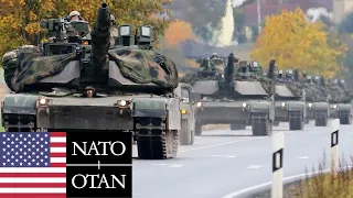 US Army, NATO. M1A2 Abrams tanks during a tactical road march in Germany.