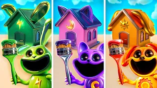 SMILING CRITTERS Build Tiny House! CATNAP vs DOGDAY vs HOPPY vs BOBBY! ONE COLOR CHALLENGE