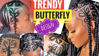 How To Do A Butterfly Braid Design For Box Braids || Butterfly design on hair on little black girl