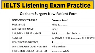 Oakham Surgery New Patient listening practice test 2023 with answers | IELTS Listening Practice Test