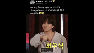 V 's expression changed when he saw wooshik and seo joon 💗in BTS run episode 💗  #bts #v #jk