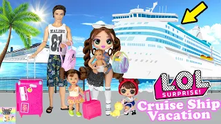 LOL OMG DOLLS Family Vacation Travel Routine on Barbie Cruise Ship with Newborn Baby & Toddlers 🍭🍕