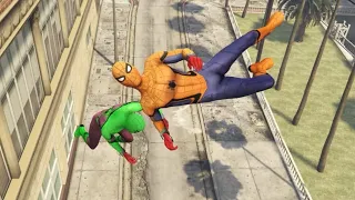 GTA 5 Rainbow Spiderman Jumping off Highest Buildings (Ragdolls/Euphoria Physics) #19