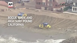 Rogue wave and high surf pound California