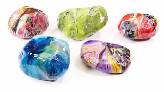 Stone Painting - 5 Different ideas | Everyone can do that | Fluid art stone paintings compilation