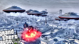 GTA 5 PC - UFO Invasion Attack (Crazy UFO Alien Attack!!) Grand Theft Auto 5 PC UFO Gameplay