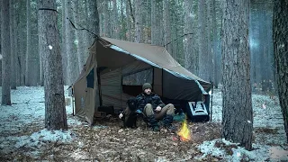 Solo Hot Tent Camping in Late Winter Snow | Michigan Backcountry