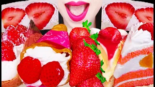 ASMR Japanese strawberry desserts, crepe cake 일본 딸기 디저트 먹방 mukbang