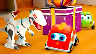 Mocas the Little Monster cars play with the Dino robot. Full episodes of funny cartoons for kids.