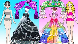 [🐾paper Diy🐾] Rainbow Bride VS Black Bride Wedding Dress Up Contest | Rapunzel Compilation 놀이 종이