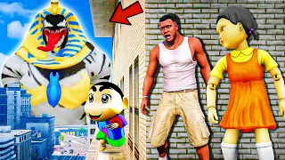 Franklin and Shinchan & Pinchan play HIDE AND KILL with Squid Game Doll In GTA 5