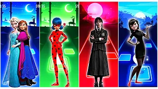 Elsa - Frozen 🆚 Miraculous LadyBug 🆚 Wednesday Addams 🆚 Mavis Dracula 🎶 Tiles Hop EDM Rush