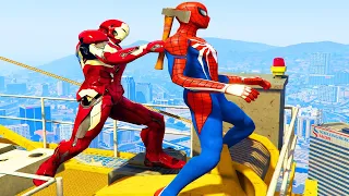 GTA 5 RED SPIDERMAN vs IRON MAN Ragdolls Fails/Jumps (Euphoria Physics Funny Moments)