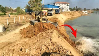 EP 63 !! Excellent Action Be Continues Resize Road on Canal ,Dozer KOMATSU D58P Push Rock Soil,Truck