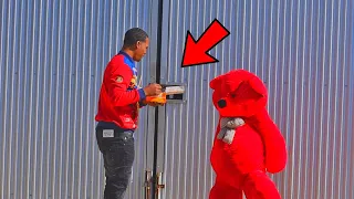 Giant Teddy Bear Smacking peoples drinks prank!