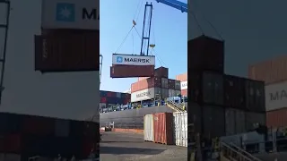 Container falls from ship during offloading