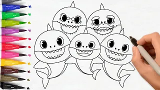 How To Draw Baby Shark Family Step by Step Easy Drawing For Kids