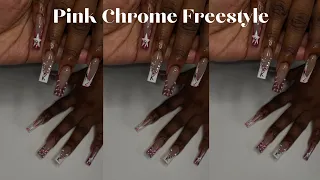 Pink chrome freestyle l PROM NAILS l nail art