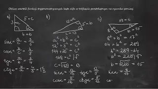 Oblicz wartość funkcji trygonometrycznych kąta alfa w trójkącie prostokątnym na rysunku poniżej.