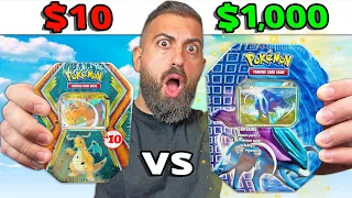 $10 vs $1,000 Pokemon Tin Challenge!