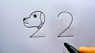 Dog Drawing Easy With Number 22 | Step By Step Dog Drawing Tutorial | Online Drawing Class