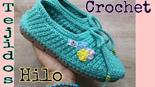 Zapato Tejido a Crochet en hilo (puedes usar hilo Crochet, macramé o algodón CUALQUIERA) 💚