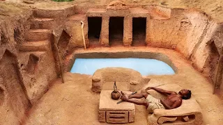 Build the Most Secret Underground Temple and Mini Swimming Pool By Primitive Jungle