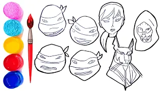 How to Draw All TMNT Faces | TMNT Characters | Ninja Turtles Coloring Pages